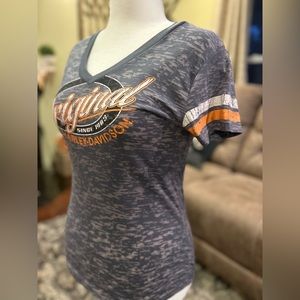 HARLEY-DAVIDSON vintage ladies shirt v neck made in the USA 🇺🇸 gray burnout
